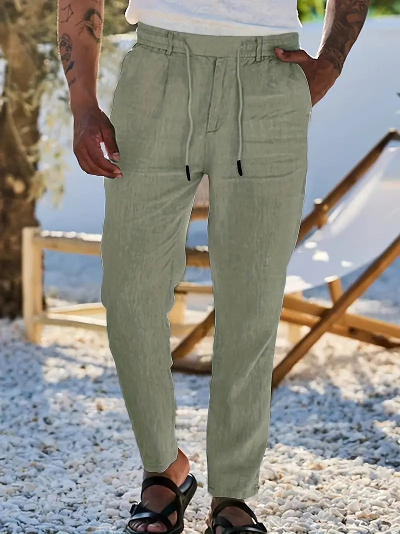 PANTALONS LARGES EN LIN AVEC CORDON