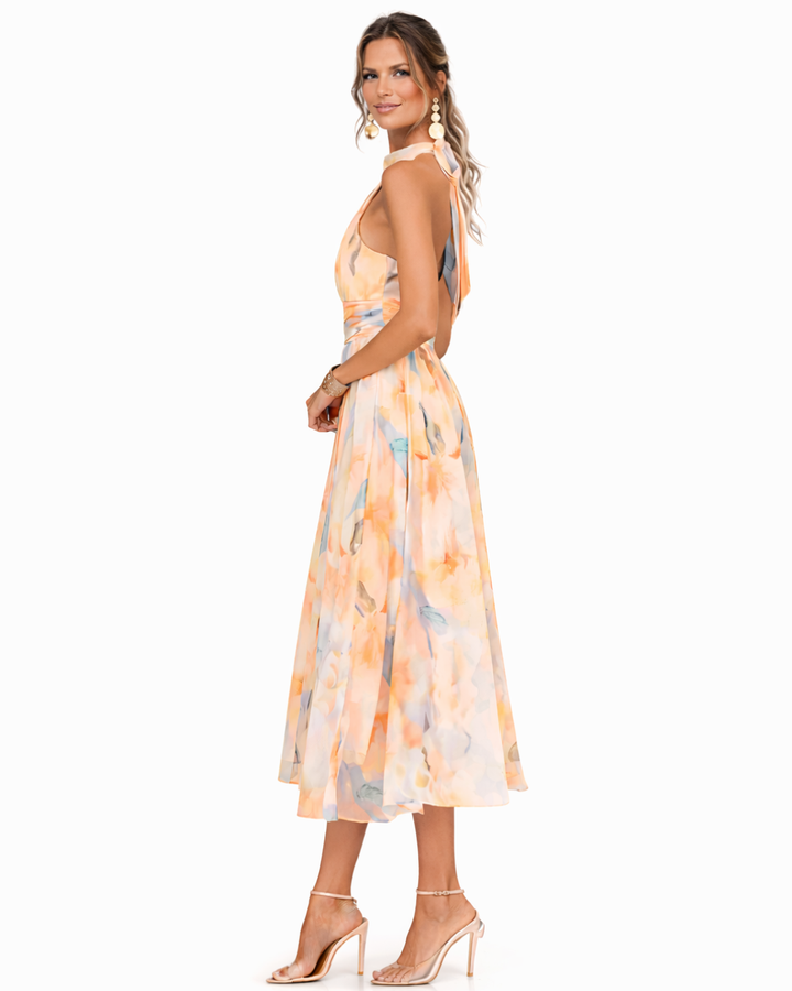 Aurora | Robe à Col Halter et Imprimé Aquarelle