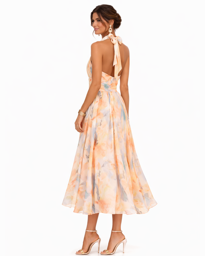 Aurora | Robe à Col Halter et Imprimé Aquarelle
