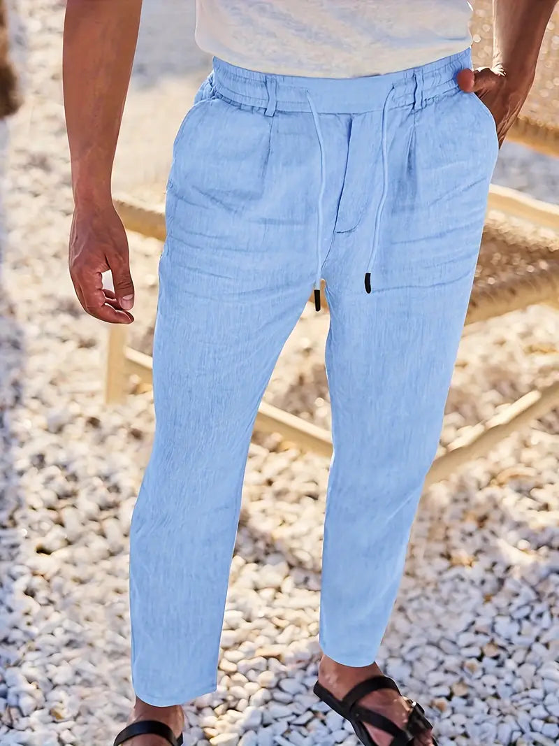 PANTALONS LARGES EN LIN AVEC CORDON