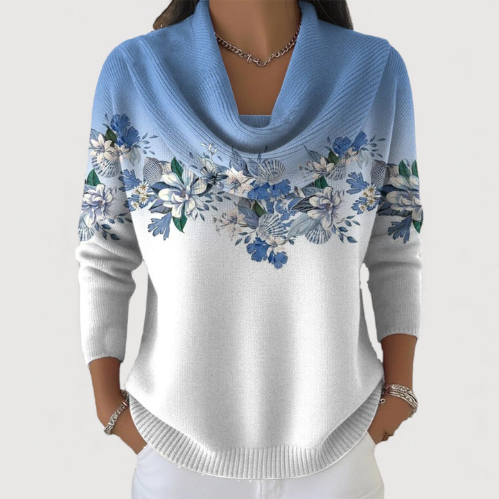 Florena Luxe Pull Fleurs avec Col Doux