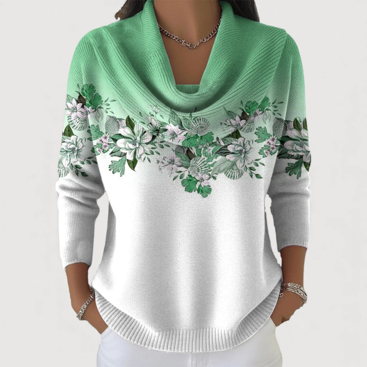 Florena Luxe Pull Fleurs avec Col Doux
