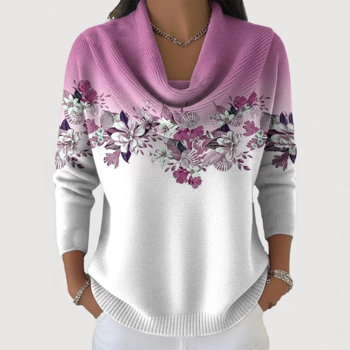 Florena Luxe Pull Fleurs avec Col Doux