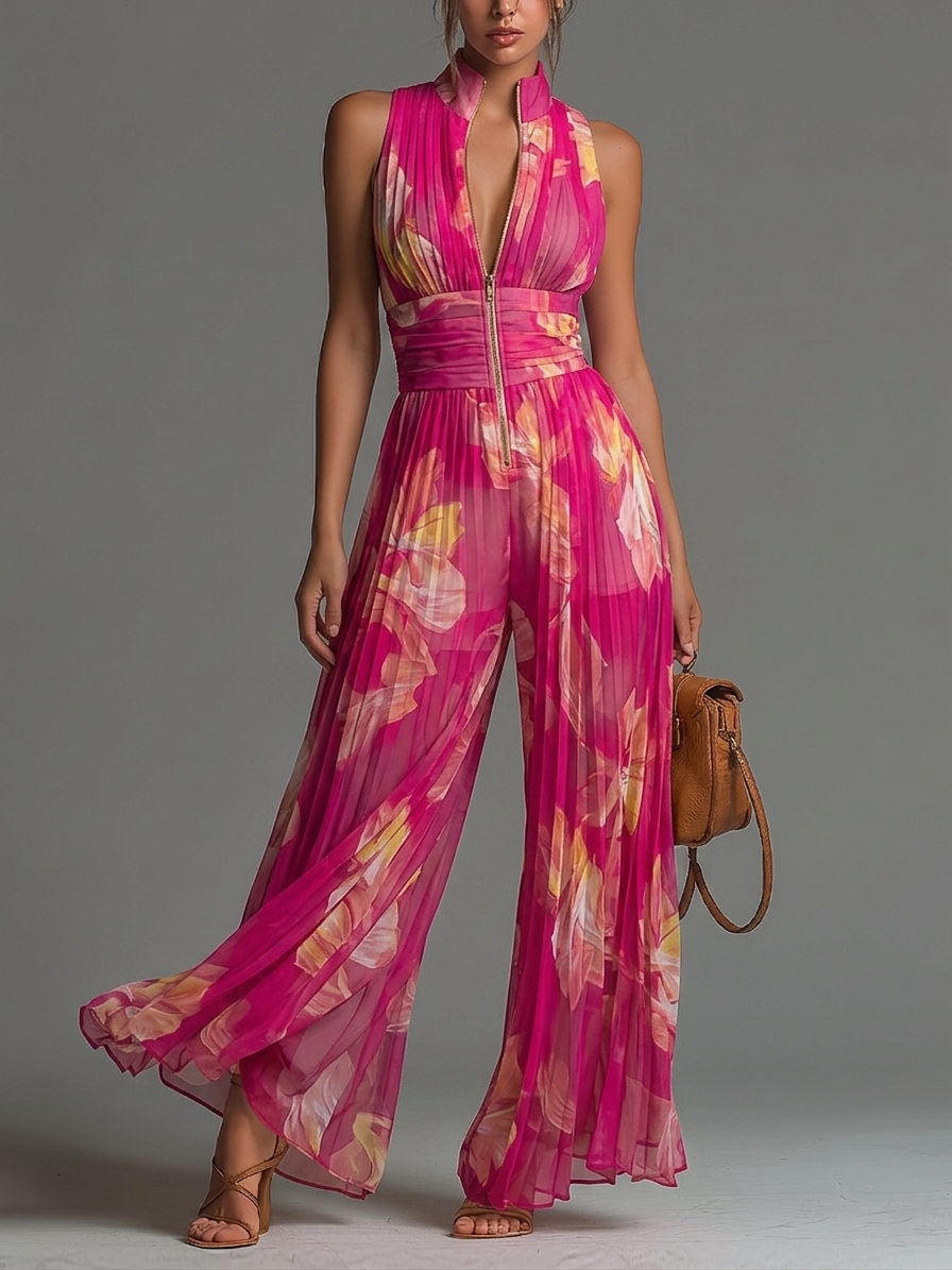 Leabella | Jumpsuit plissé floral fuchsia