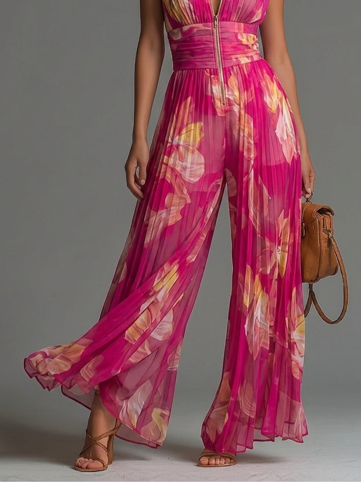 Leabella | Jumpsuit plissé floral fuchsia