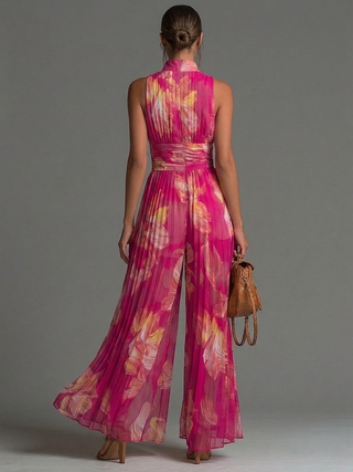 Leabella | Jumpsuit plissé floral fuchsia