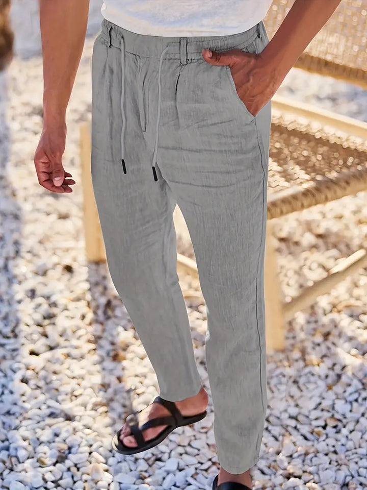 PANTALONS LARGES EN LIN AVEC CORDON