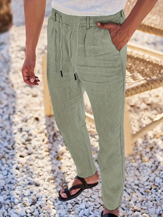 PANTALONS LARGES EN LIN AVEC CORDON