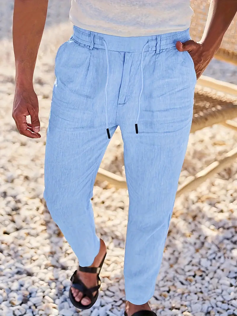 PANTALONS LARGES EN LIN AVEC CORDON