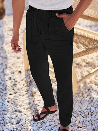 PANTALONS LARGES EN LIN AVEC CORDON