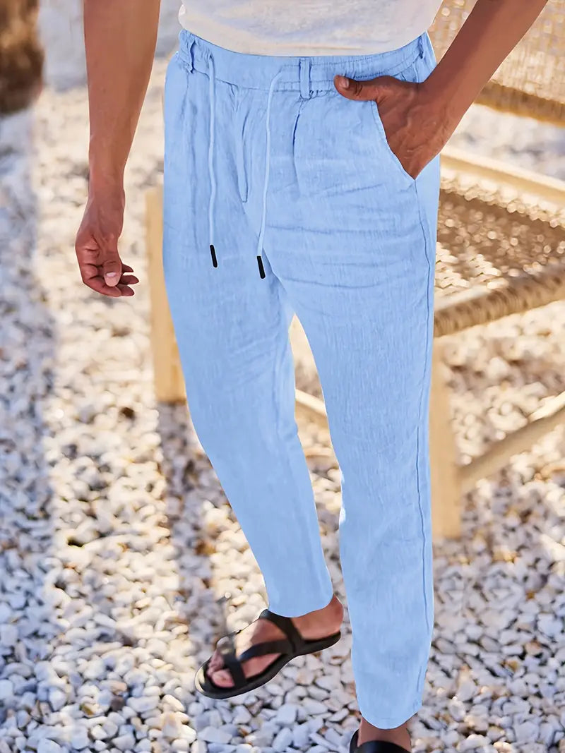 PANTALONS LARGES EN LIN AVEC CORDON