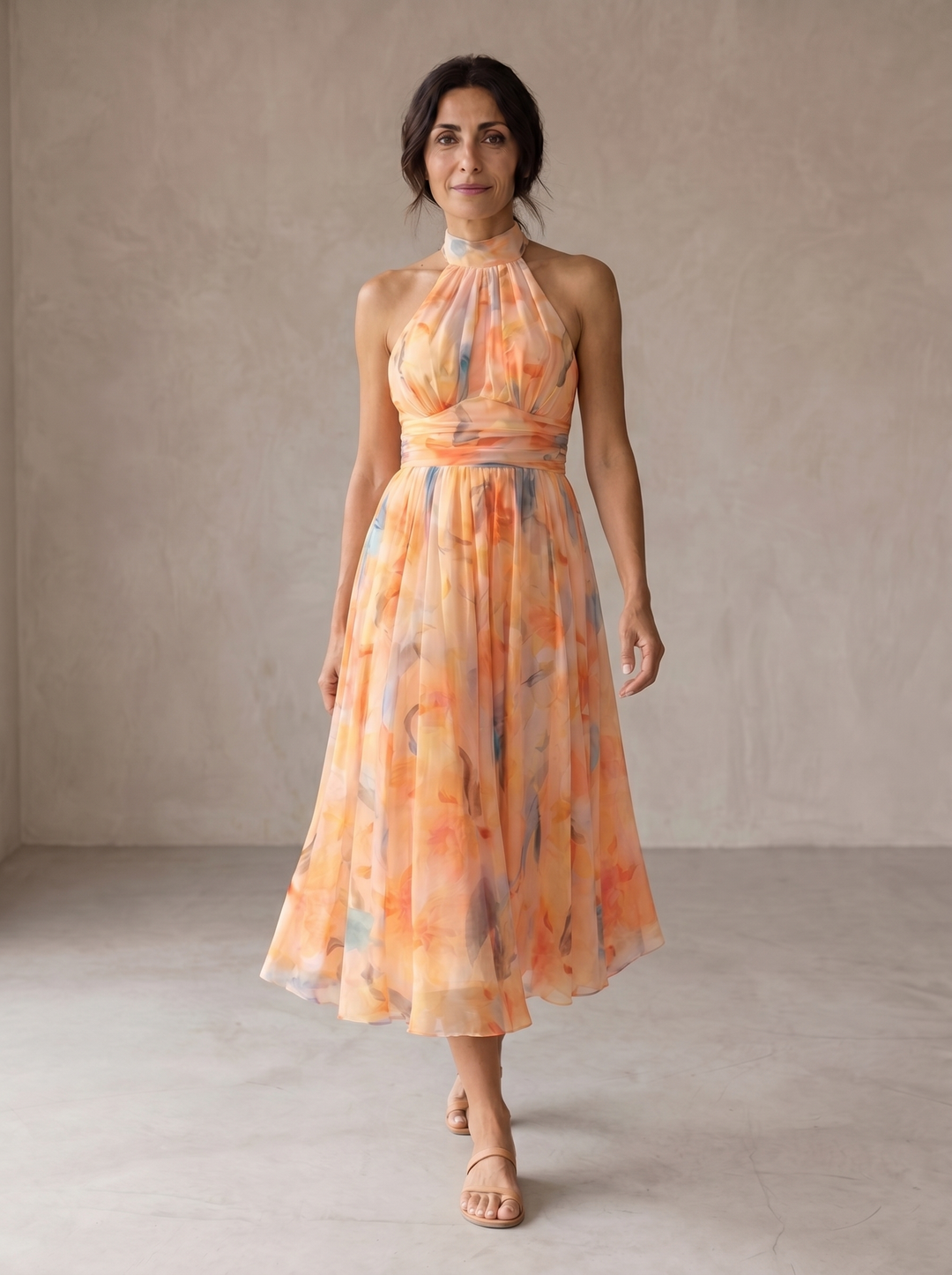 Aurora | Robe à Col Halter et Imprimé Aquarelle